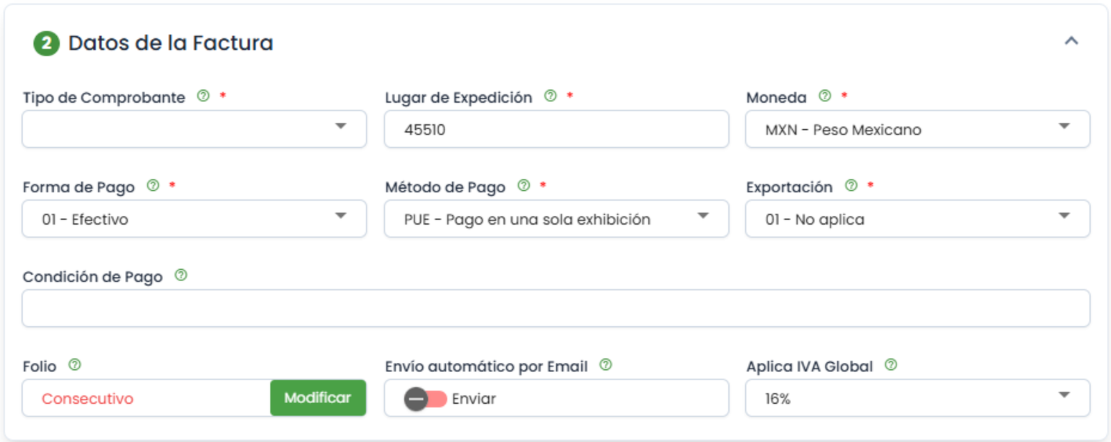 Datos de la factura